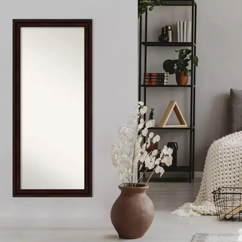 Miroir mural et inclinable rectangulaire pleine longueur marron grain de café, simple
