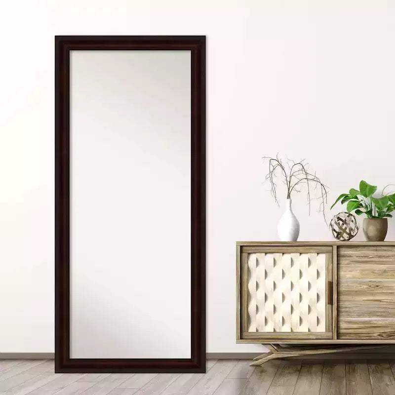 Miroir mural et inclinable rectangulaire pleine longueur marron grain de café, simple