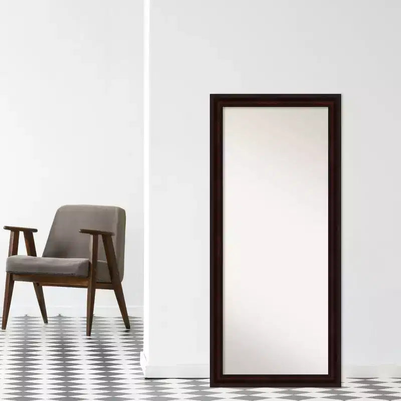 Miroir mural et inclinable rectangulaire pleine longueur marron grain de café, simple