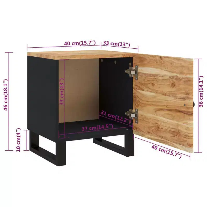 vidaXL Table de chevet noire en bois de manguier massif et fer compact