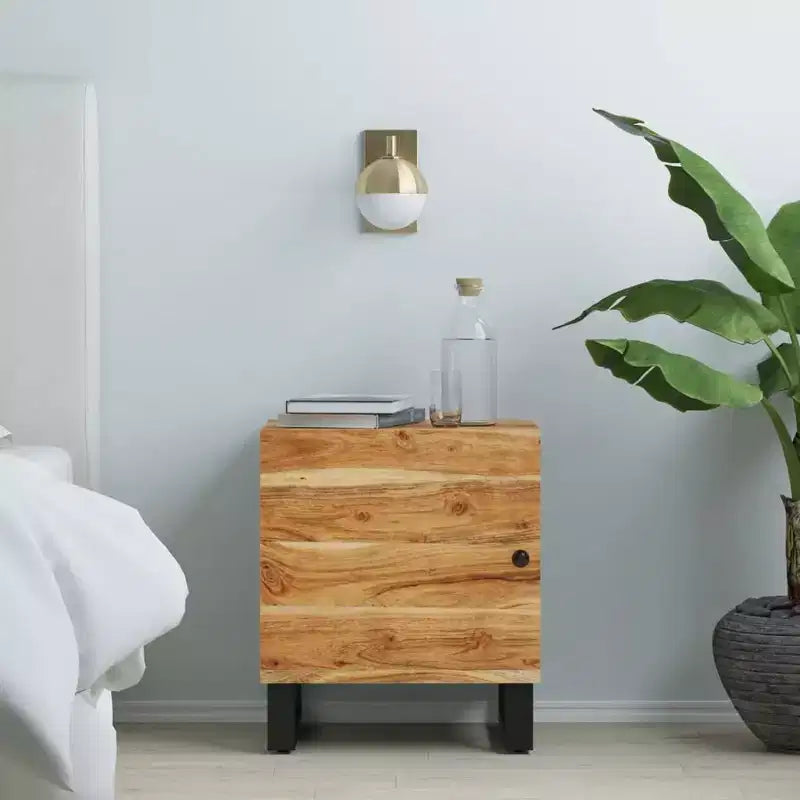 vidaXL Table de chevet noire en bois de manguier massif et fer compact