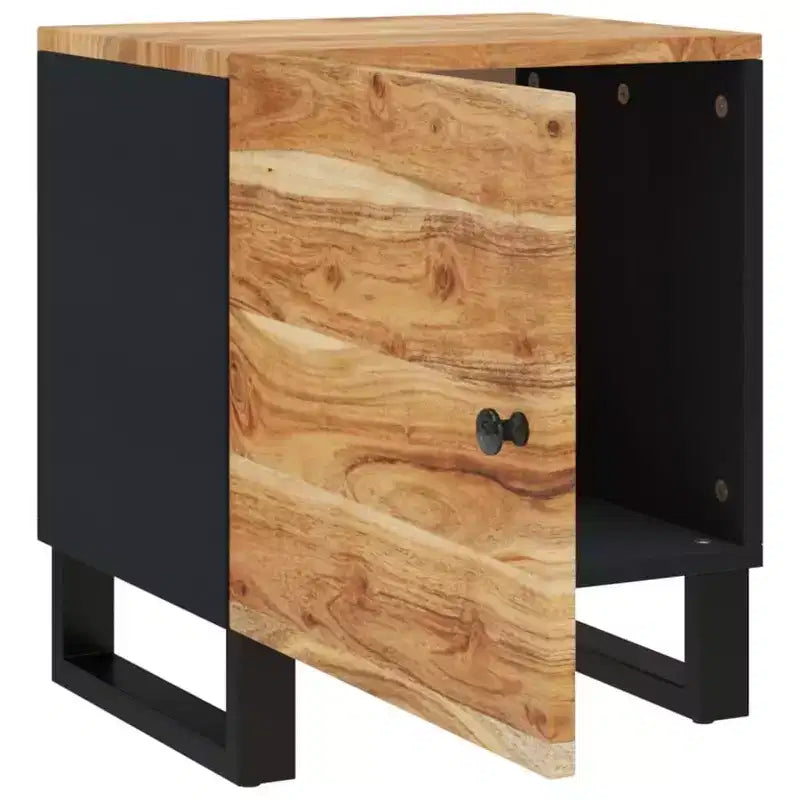 vidaXL Table de chevet noire en bois de manguier massif et fer compact