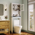 Over The Toilet Storage Cabinet with Adjustable Shelves and Glass Door,Tall Bathroom Organizer Space Saver Over Toilet,Wood Rack for Bathroom