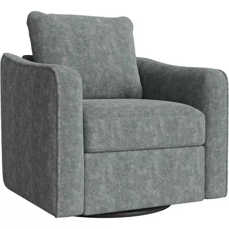 Modern Accent Chair for Living Room, 360 Swivel Linen Upholstered Reading Armchair, Comfy Single Sofa Chair for Bedroom or Living Room, Dark Green