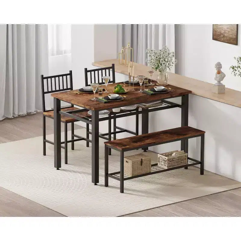 Ensemble de table à manger moderne pour 4 personnes avec chaises et banquette de rangement, pour petit espace ou appartement