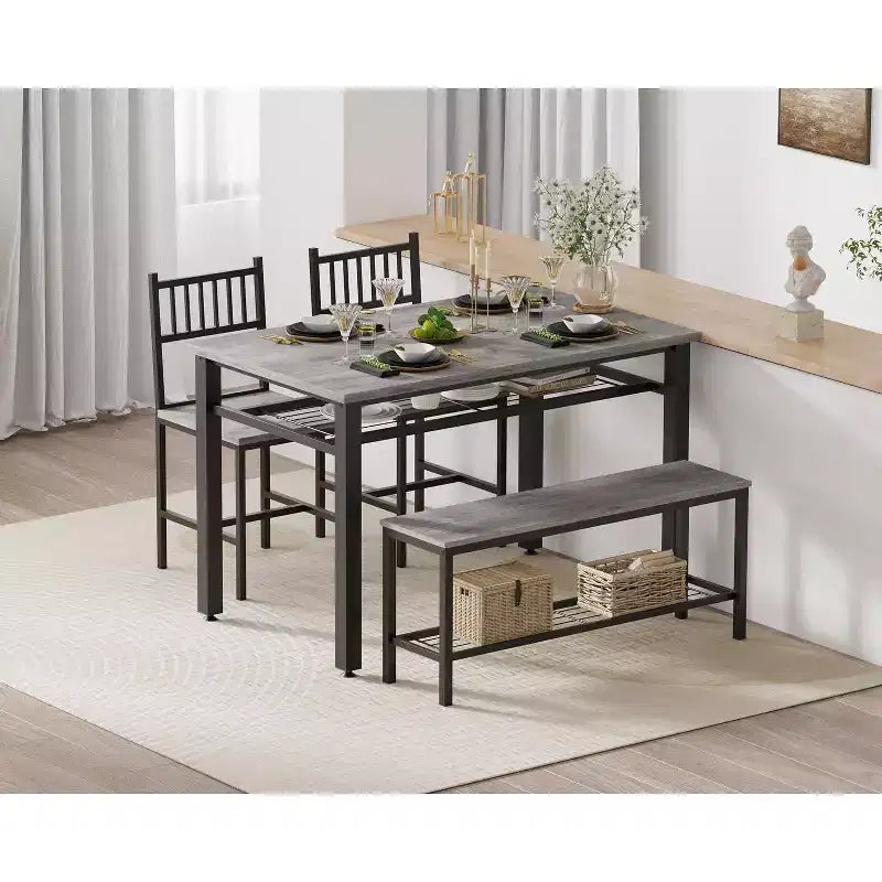 Ensemble de table à manger moderne pour 4 personnes avec chaises et banquette de rangement, pour petit espace ou appartement