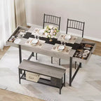 Petite table de cuisine et 2 chaises pour 4 avec banc, ensemble de table de cuisine peu encombrant avec étagère de rangement et tiroirs