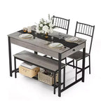 Petite table de cuisine et 2 chaises pour 4 avec banc, ensemble de table de cuisine peu encombrant avec étagère de rangement et tiroirs