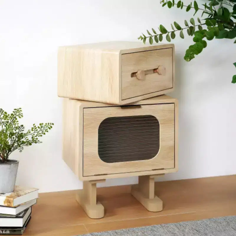 Table de chevet rotative créative, table de chevet avec tiroir et armoire à porte vitrée, table d'appoint moderne pour chambre ou salon - Panipeachy