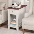 Narrow Side Table with Charging Station Small Farmhouse End Tables Storage Nightstand Bedside Tables Living Room Sofa Table