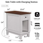 Table d'appoint étroite avec station de charge, petites tables d'appoint de ferme, table de nuit de rangement, tables de chevet, table de canapé de salon