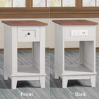 Table d'appoint étroite avec station de charge, petites tables d'appoint de ferme, table de nuit de rangement, tables de chevet, table de canapé de salon
