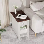 Table d'appoint étroite avec station de charge, petites tables d'appoint de ferme, table de nuit de rangement, tables de chevet, table de canapé de salon
