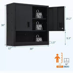 Armoire à outils murale en acier noir — Double porte, 3 étagères