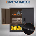 Armoire à outils murale en acier noir — Double porte, 3 étagères