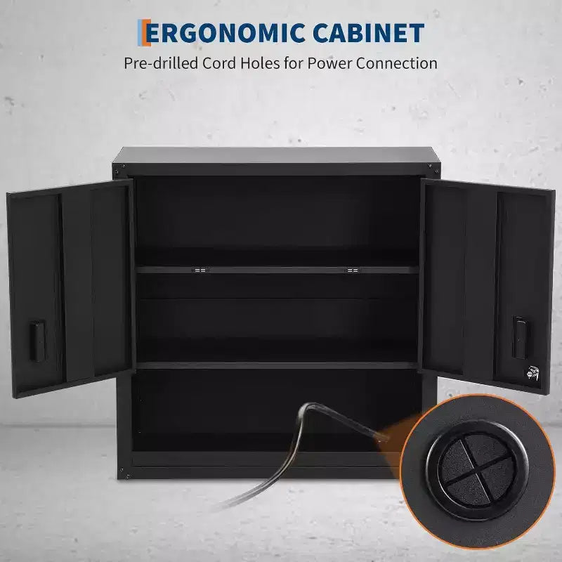 Armoire à outils murale en acier noir — Double porte, 3 étagères