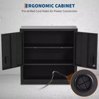 Armoire à outils murale en acier noir — Double porte, 3 étagères