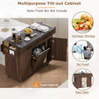 Desserte îlot de cuisine à roulettes escamotable marron/gris avec rangement, pour 1 à 2 personnes