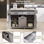 Desserte îlot de cuisine à roulettes escamotable marron/gris avec rangement, pour 1 à 2 personnes