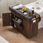 Desserte îlot de cuisine à roulettes escamotable marron/gris avec rangement, pour 1 à 2 personnes