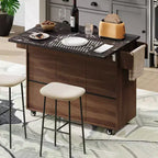 Desserte îlot de cuisine à roulettes escamotable marron/gris avec rangement, pour 1 à 2 personnes