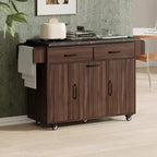 Zeus & Ruta Kitchen Island on Wheels with Drop Leaf, Trash Can Storage, Spice Rack, Towel Rack & Adjustable Shelf