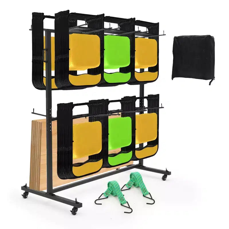 Folding Chair Storage, Heavy Duty Folding Chair Cart for 84 Chairs or 42 Chairs & 12 Tables ,with 360 Locking Wheels, Weatherproof Cover, Fixed Ropes