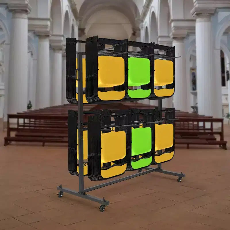 Chariot de rangement pliable en acier robuste noir pour chaises et tables – Jusqu'à 84 chaises ou 42 chaises + 12 tables, roues pivotantes à 360° avec freins