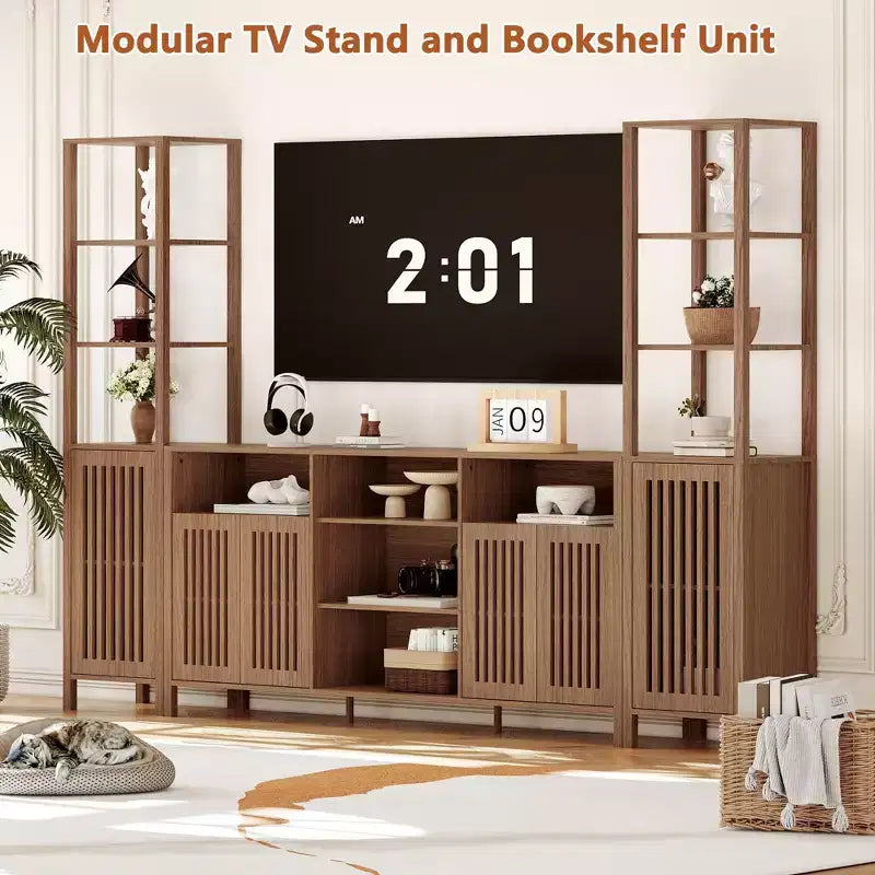 Meuble TV de ferme Chêne naturel / Noyer / Blanc – Convient aux téléviseurs jusqu'à 70", Foyer de 2 personnes
