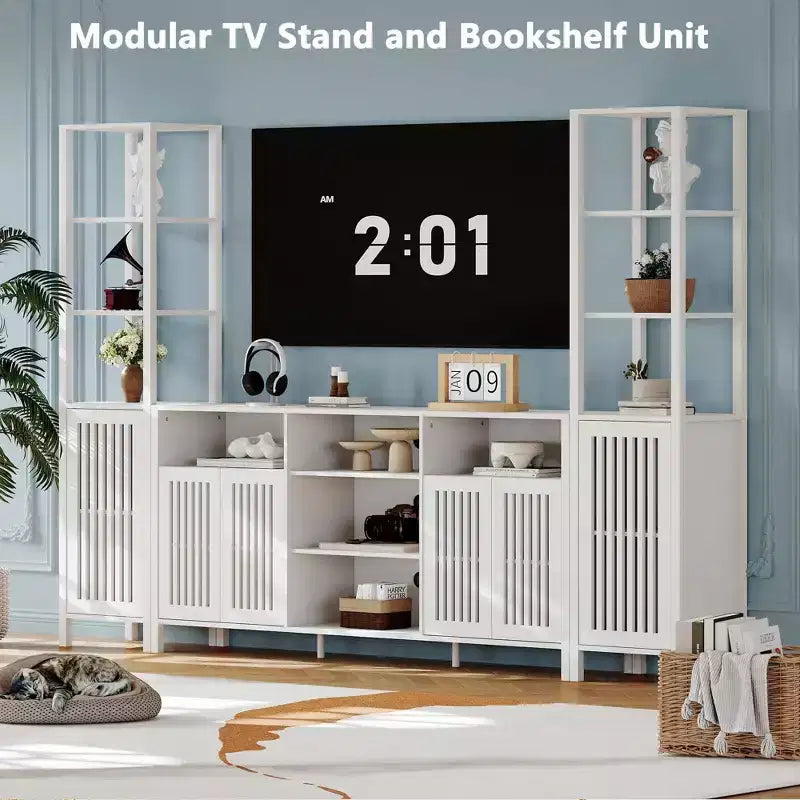 Meuble TV de ferme Chêne naturel / Noyer / Blanc – Convient aux téléviseurs jusqu'à 70", Foyer de 2 personnes