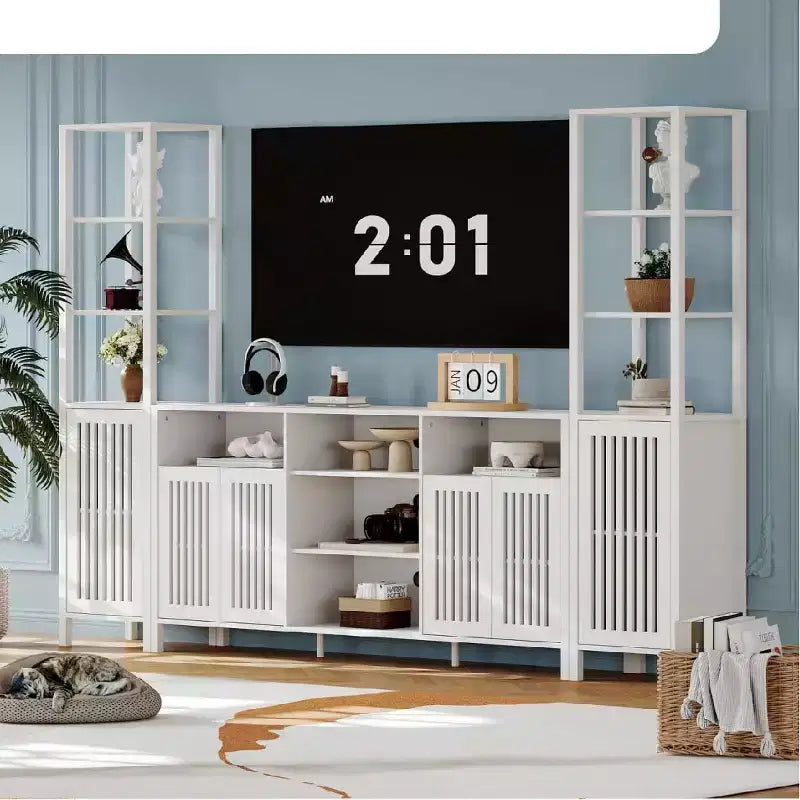 Meuble TV de ferme Chêne naturel / Noyer / Blanc – Convient aux téléviseurs jusqu'à 70", Foyer de 2 personnes