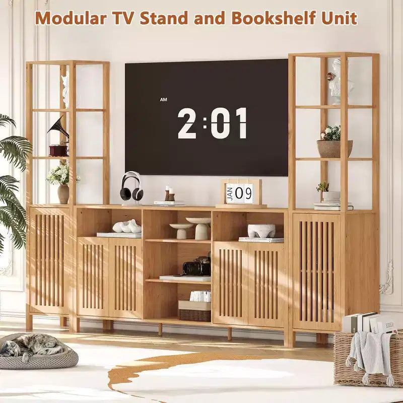 Meuble TV de ferme Chêne naturel / Noyer / Blanc – Convient aux téléviseurs jusqu'à 70", Foyer de 2 personnes