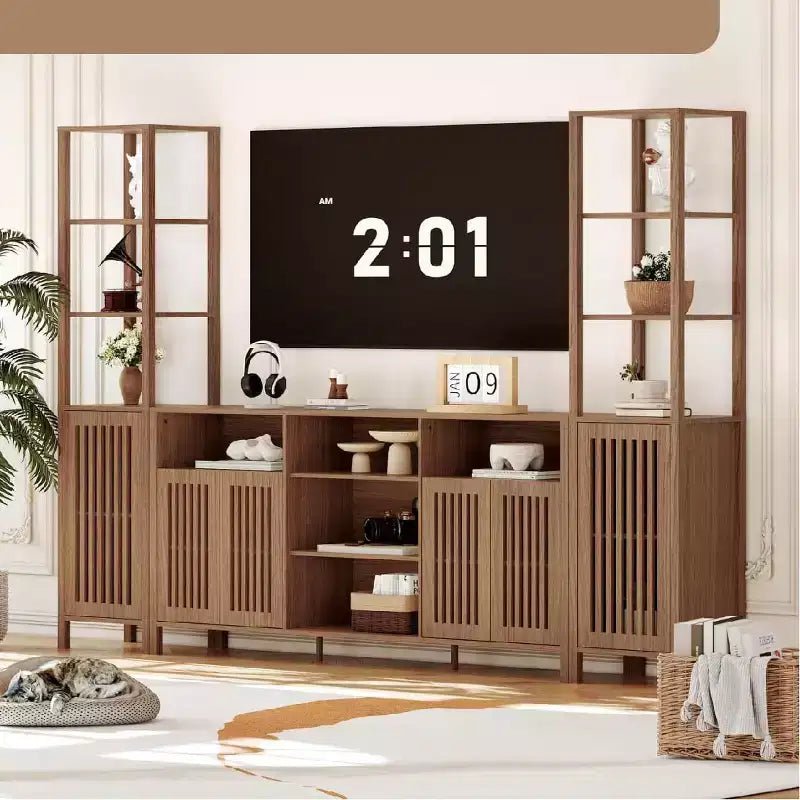 Meuble TV de ferme Chêne naturel / Noyer / Blanc – Convient aux téléviseurs jusqu'à 70", Foyer de 2 personnes