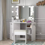 Coiffeuse d'angle blanche avec miroir et tabouret, 1 personne