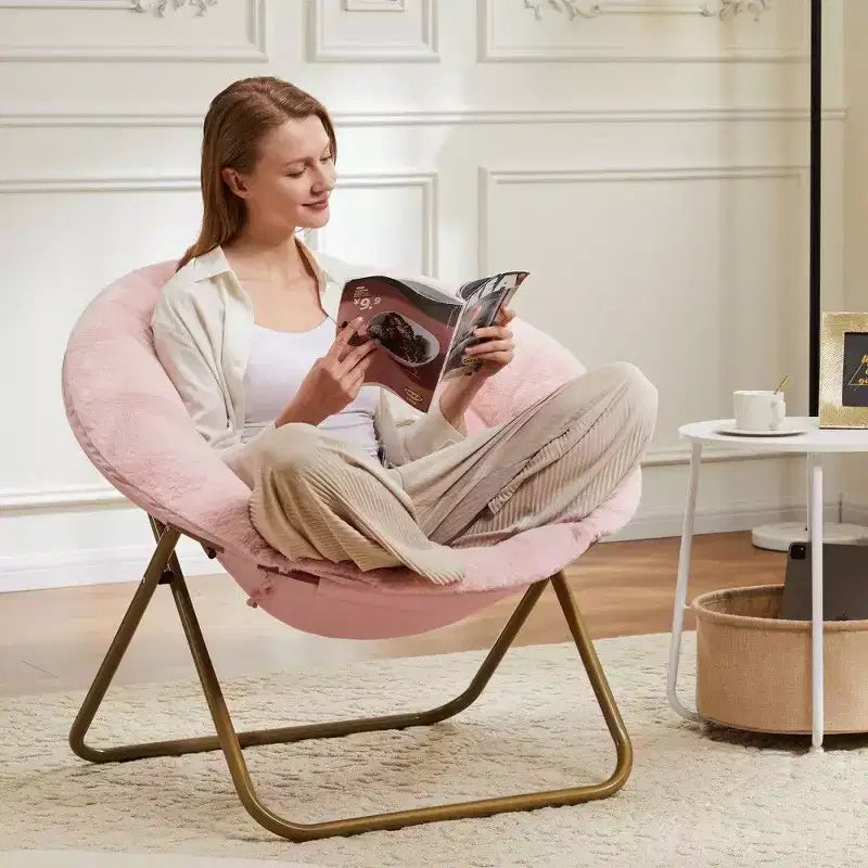 Fauteuil soucoupe en fausse fourrure — Bleu / Rose / Blanc, 1 place