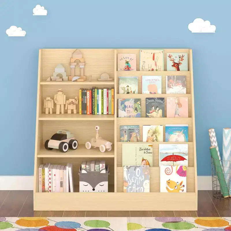 MAYEERTY Kids Bookshelf and Toy Storage Organzier, Multifunctional 4 Tier Wooden Kids Book Shelf with Book Shelf with Bookcase