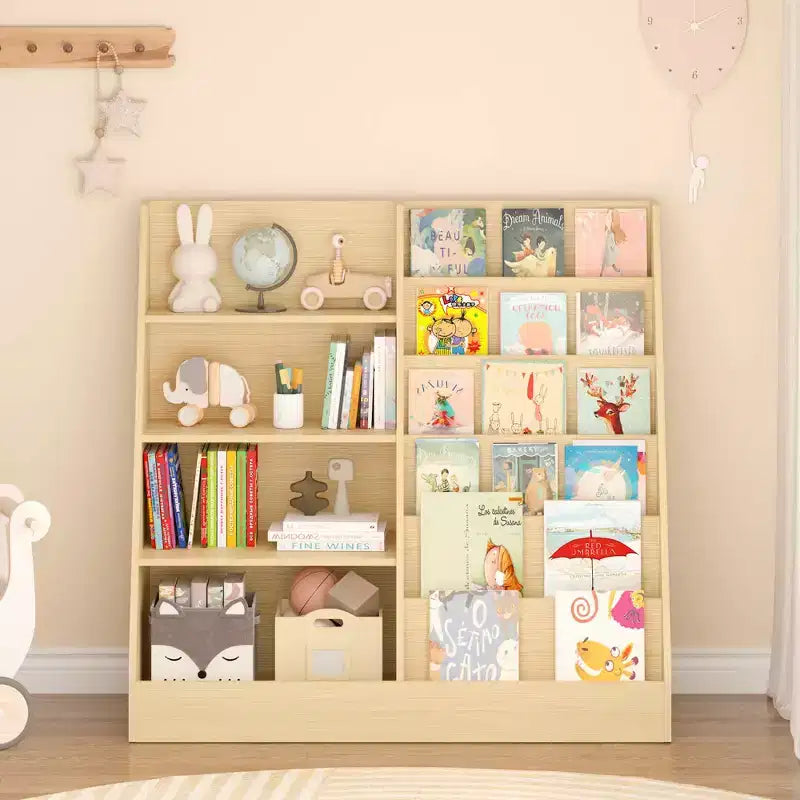 MAYEERTY Étagère à Livres et Rangement de Jouets pour Enfants, Étagère à Livres Multifonctionnelle en Bois à 4 Niveaux avec Étagère à Livres avec Bibliothèque