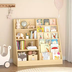 MAYEERTY Étagère à Livres et Rangement de Jouets pour Enfants, Étagère à Livres Multifonctionnelle en Bois à 4 Niveaux avec Étagère à Livres avec Bibliothèque