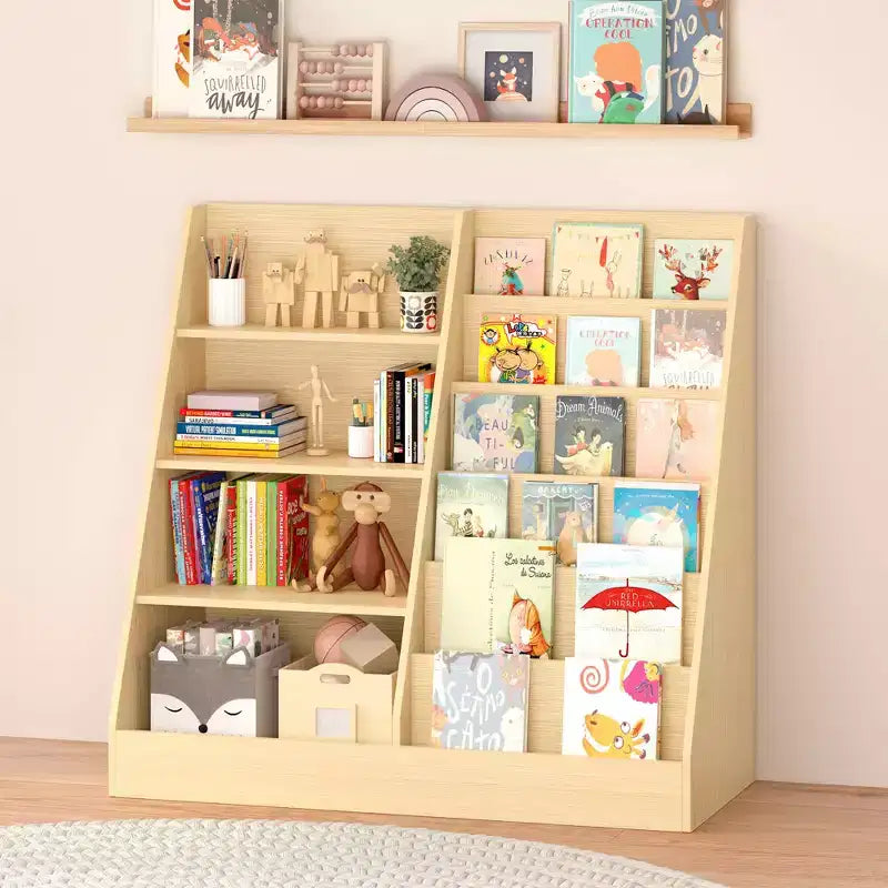 MAYEERTY Étagère à Livres et Rangement de Jouets pour Enfants, Étagère à Livres Multifonctionnelle en Bois à 4 Niveaux avec Étagère à Livres avec Bibliothèque