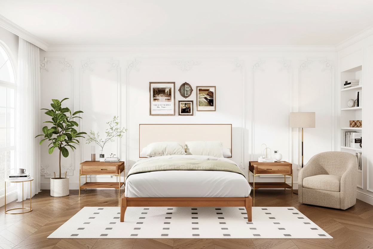 GDFStudio Jones Solid Bamboo Wood Platform Bed with Adjustable Bamboo Frame Headboard