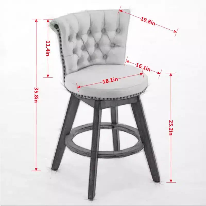 Tabourets de bar pivotants en velours, beige/gris, dossier mi-hauteur capitonné, lot de 2