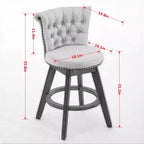 Tabourets de bar pivotants en velours, beige/gris, dossier mi-hauteur capitonné, lot de 2