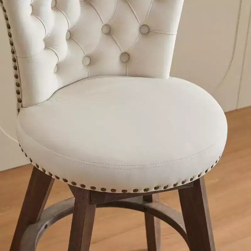 Tabourets de bar pivotants en velours, beige/gris, dossier mi-hauteur capitonné, lot de 2