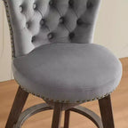 Tabourets de bar pivotants en velours, beige/gris, dossier mi-hauteur capitonné, lot de 2