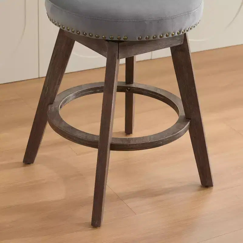 Tabourets de bar pivotants en velours, beige/gris, dossier mi-hauteur capitonné, lot de 2