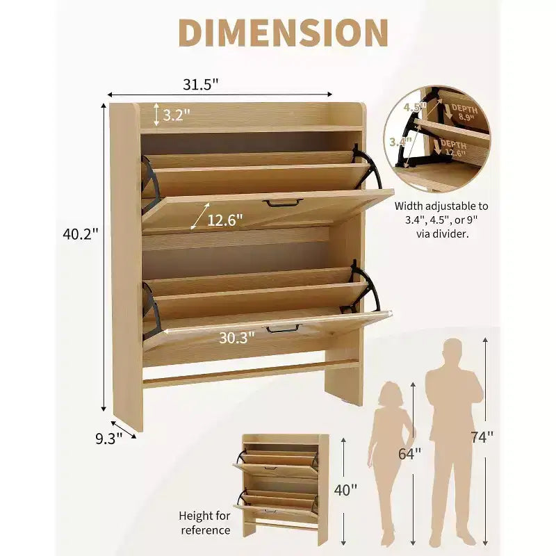 Meuble à chaussures à tiroirs basculants Beige/Noir/Marron/Blanc — Autonome, peut contenir 12 paires