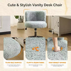 VINGLI Chaise de bureau rembourrée en peluche avec dossier incurvé, jolie chaise à roulettes avec base bronze et roulettes pivotantes à 360° en bronze doré