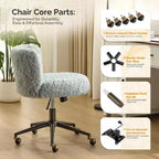 VINGLI Chaise de bureau rembourrée en peluche avec dossier incurvé, jolie chaise à roulettes avec base bronze et roulettes pivotantes à 360° en bronze doré