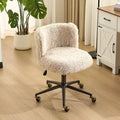 VINGLI Chaise de bureau rembourrée en peluche avec dossier incurvé, jolie chaise à roulettes avec base bronze et roulettes pivotantes à 360° en bronze doré