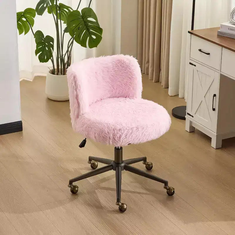 VINGLI Plush Upholstery Vanity Desk Chair with Curved Back, Cute Rolling Chair with Bronze Base and Golden-Bronze 360 Swivel Wheels